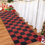 Garvee Checkered Christmas Hallway Rug 2x6 Ultra-Soft Pearl Velvet Non-Slip Stain-Resistant Polyester Red Black for Kitchen Bedroom Living Room - Red & Black
