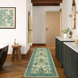 Garvee Kitchen Runner Rug 2x6 Floral Non Slip Washable Faux Wool Low Pile Stain Resistant Green Entryway Office Mat - Green