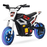 Garvee Kids 24V 350W Electric Dirt Bike with Rear Suspension, Music, Leather Seat, Rubber Tires, Twist Grip Throttle, 13.7 Mph, 12 Miles Range, Outdoor Riding - White