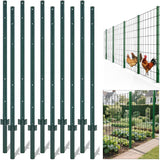 Garvee 4.8' U-Shaped Metal Fence Posts - Pack of 10, Powder Coated Steel w/Adjustable Tabs & Anchor Plates for Outdoor Gardens - Green
