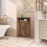 Garvee Farmhouse Corner Bathroom Cabinet with Barn Doors and Adjustable Shelf, Brown - Brown