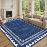 Garvee Extra Large Area Rug 10x13 Washable Rug Non Slip, Modern Geometric Border Carpet, Non Shedding Stain-Resistant Floor Covering, Soft Low Pile Neutral Mat for Open Spaces Offices, Blue - Blue
