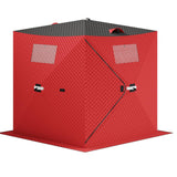 Garvee Insulated Pop-Up Ice Fishing Tent for 3-4 Persons - Portable Windproof Winter Shelter - Durable Ice Shanty, Carry Bag, Zippered Door, Anchors, Rope - Red & Black, 70.8×70.8×77.74 Inch | Winter fishing shelter