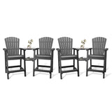 Garvee Outdoor Recycled Poly Adirondack Barstools with Connecting Tray, High Back, Weather Resistant, Built-in Footrest, Set of 2, Patio & Deck - Grey