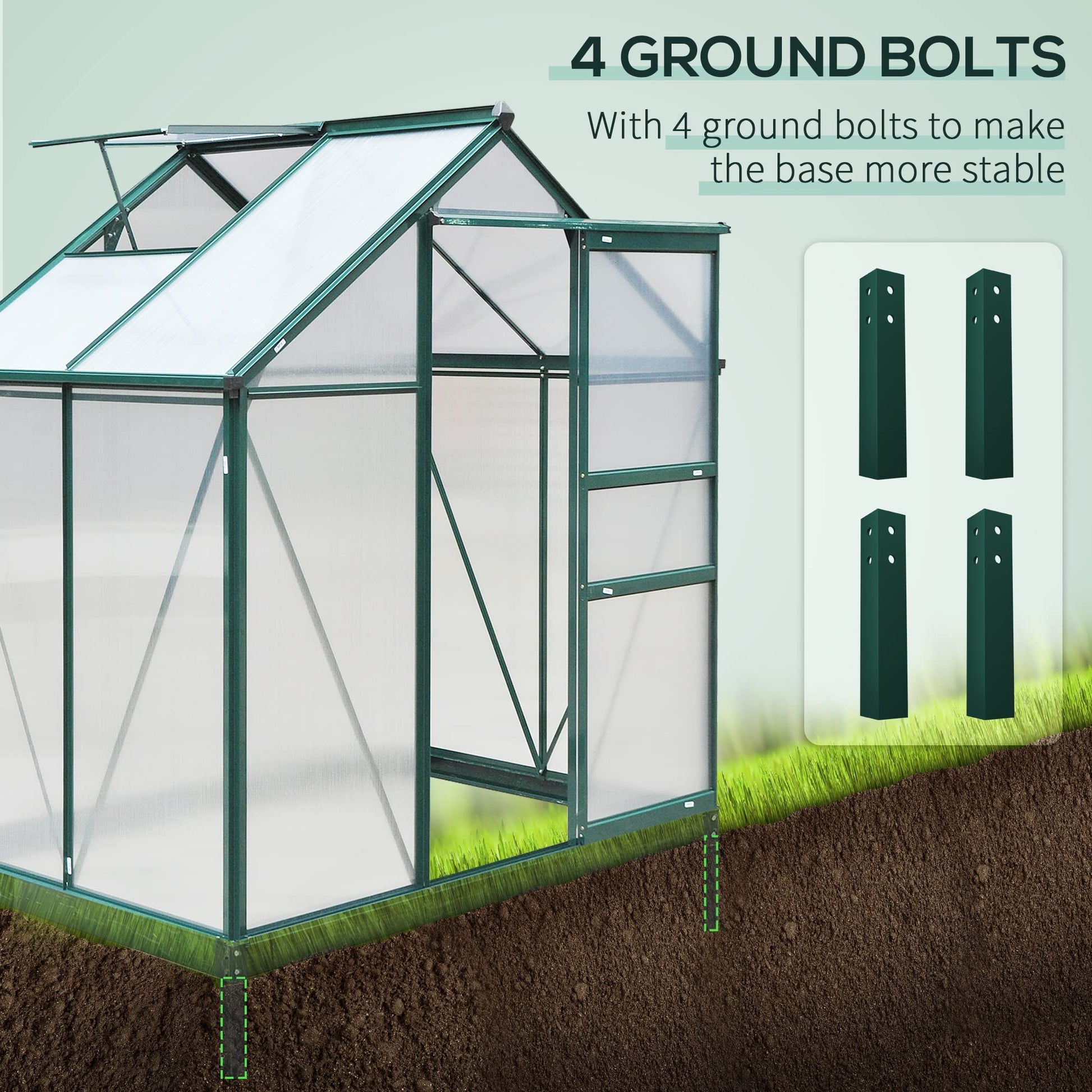 Garvee Polycarbonate Walk-in 6x4FT Outdoor Greenhouse with Aluminum Frame Sliding Door Adjustable Roof Vent for Backyard Garden Patio