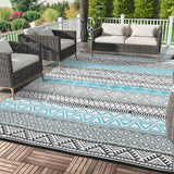 Garvee Outdoor Blue & Gray 10x14 Plastic Straw Rug Reversible Sage Green Patio Mat Flower Modern Design Waterproof Durable PP Tube Plastic Lightweight Portable Easy Clean for RV Backyard Deck Camping Picnic - Blue & Gray