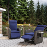 Garvee Outdoor Recliner Chair with Adjustable Backrest & Footrest, PE Wicker, Flip-Up Table, Rust-Resistant Steel Frame, Cushioned Seat, Patio Lounge