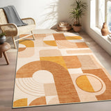 Garvee 4x6 Washable Boho Geometric Rug for Bedroom & Living Room, Soft Low Pile, Non-Slip TPR Backing, Polyester, Kid & Pet Friendly, Machine Washable - Orange Multi