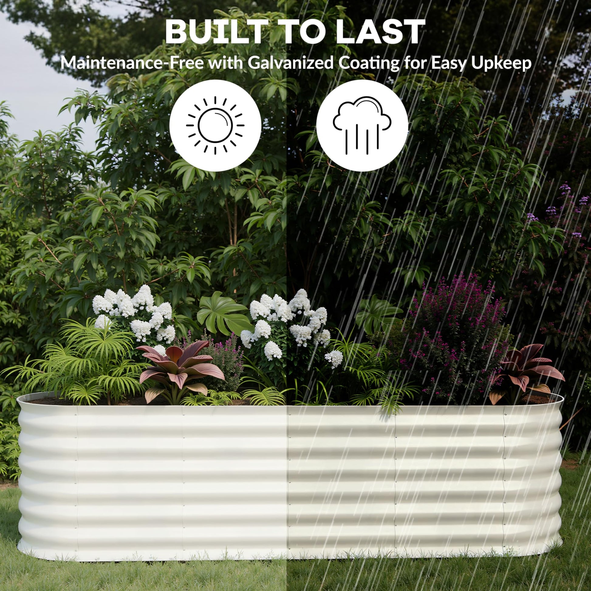Garvee 8' X 2' X 2' Galvanized Metal Raised Garden Bed Kit Oval Deep Root Planter Rust-Resistant Steel Open-Base Design Tool-Free Assembly Modern Beige Outdoor