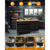 Garvee 9-Drawer Large Rolling Tool Chest, 61" Mobile Tool Storage Cabinet with Wheels and Wood Top, Garage Tool Box Organizer with Anti-Slip Liner for Warehouse, Workshop