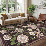 Garvee Floral Area Rug 5x7 Non-Slip Stain Resistant Soft Low Pile Botanical Print Machine Washable Living Room Bedroom Dining Office - Purple