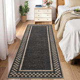 Garvee Washable Runner Rug 2x6 - Checkered Border, Non Slip, Soft Low Pile - Polyester Fiber, Non Shedding, Durable - Hallway, Kitchen, Entryway - Black