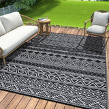 Garvee Outdoor Black & White 10x20 Ultra Large Area Rug, Non-Slip Stain-Resistant Foldable Plastic Outdoor Mat for Camping Picnic Beach Balcony - Black & White