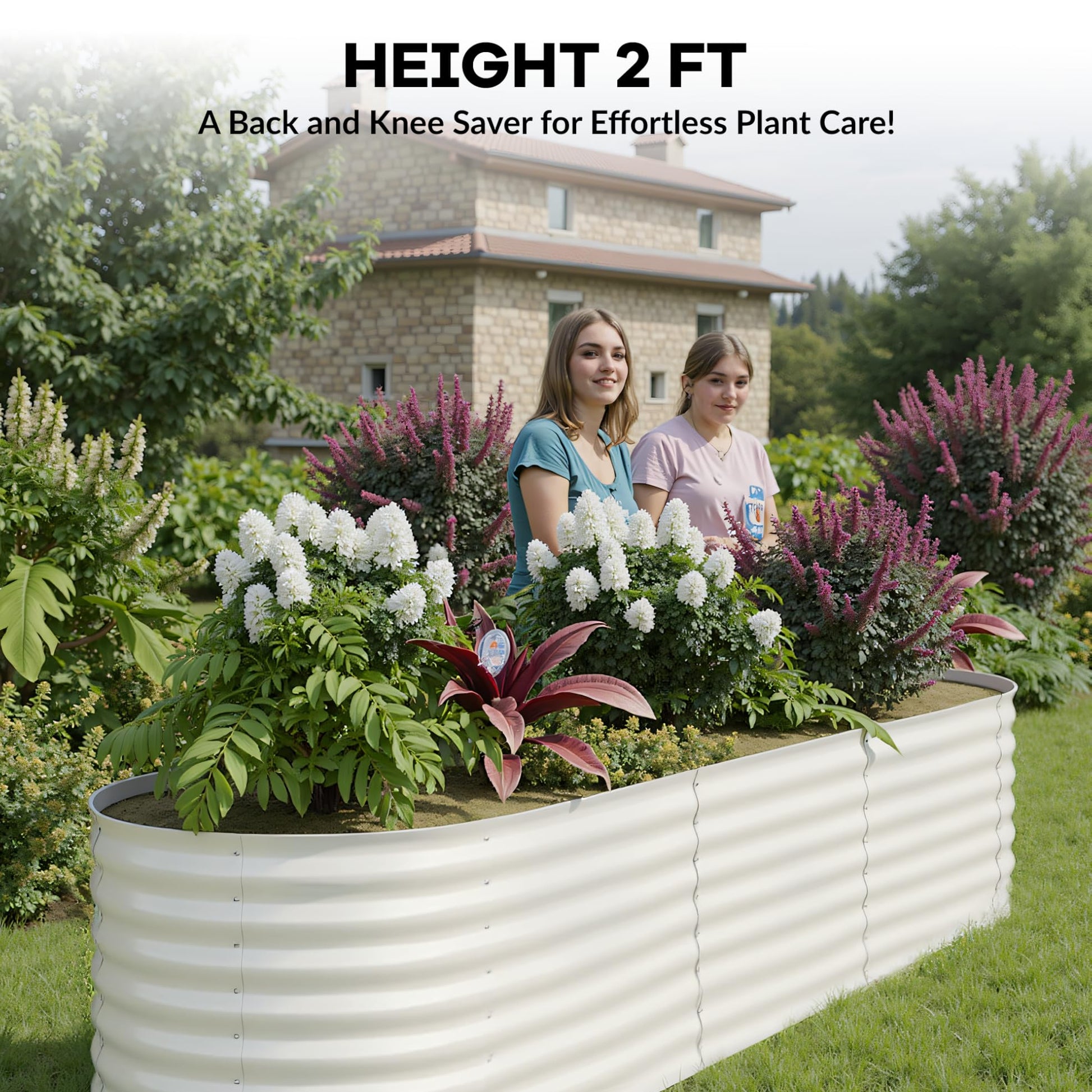 Garvee 8' X 2' X 2' Galvanized Metal Raised Garden Bed Kit Oval Deep Root Planter Rust-Resistant Steel Open-Base Design Tool-Free Assembly Modern Beige Outdoor