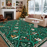Garvee Christmas Area Rug 8x10 Non-Slip Washable Low Pile Polyester Soft Durable Holiday Living Room Bedroom - Green