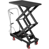 Garvee Hydraulic Lift Table Cart 330 Lbs Capacity 50" Height Double Scissor Steel Frame Non-Slip Pad 4 Wheels for Material Handling - Black
