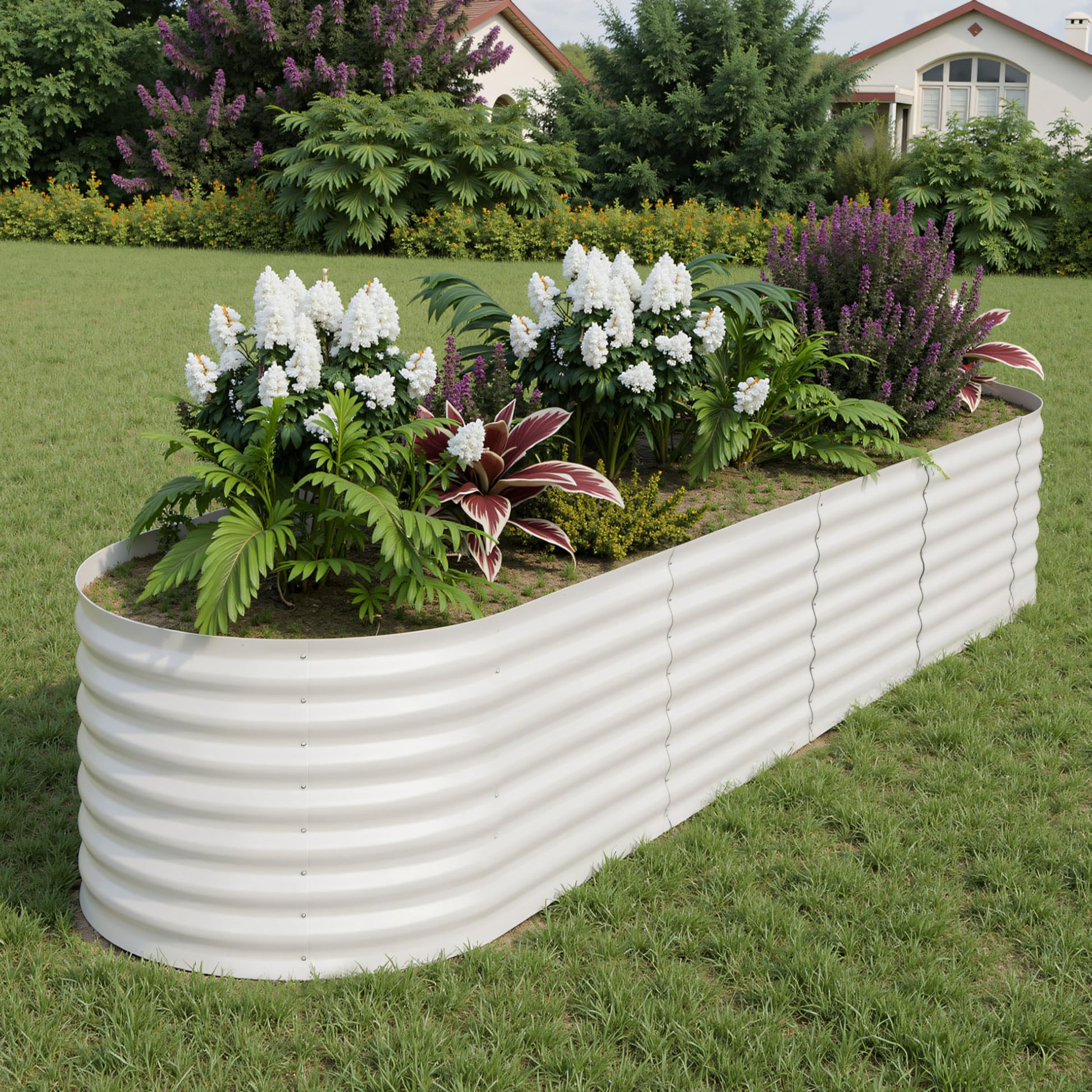Garvee 8' X 2' X 2' Galvanized Metal Raised Garden Bed Kit Oval Deep Root Planter Rust-Resistant Steel Open-Base Design Tool-Free Assembly Modern Beige Outdoor