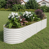 Garvee 8' X 2' X 2' Galvanized Metal Raised Garden Bed Kit Oval Deep Root Planter Rust-Resistant Steel Open-Base Design Tool-Free Assembly Modern Beige Outdoor
