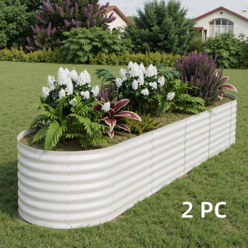 Garvee 8' X 2' X 2' Galvanized Metal Raised Garden Bed Kit Oval Deep Root Planter Rust-Resistant Steel Open-Base Design Tool-Free Assembly Modern Beige Outdoor