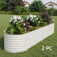 Garvee 8' X 2' X 2' Galvanized Metal Raised Garden Bed Kit Oval Deep Root Planter Rust-Resistant Steel Open-Base Design Tool-Free Assembly Modern Beige Outdoor