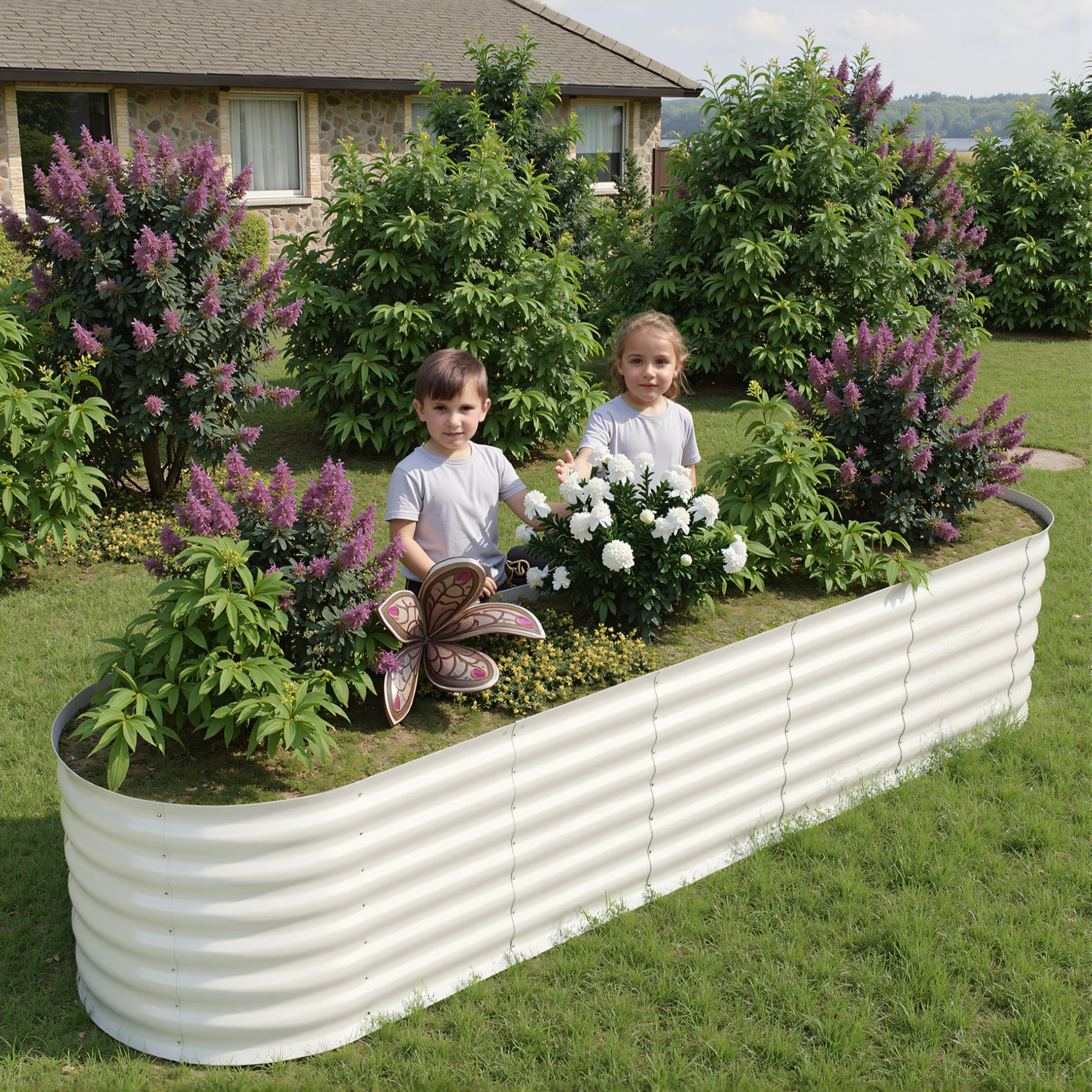 Garvee 8' X 2' X 2' Galvanized Metal Raised Garden Bed Kit Oval Deep Root Planter Rust-Resistant Steel Open-Base Design Tool-Free Assembly Modern Beige Outdoor