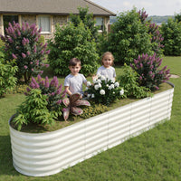Garvee 8' X 2' X 2' Galvanized Metal Raised Garden Bed Kit Oval Deep Root Planter Rust-Resistant Steel Open-Base Design Tool-Free Assembly Modern Beige Outdoor