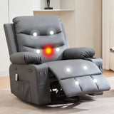 Garvee Oversized Manual Reclining Rocking Chair, Swivel Rocker Recliner Chair with Massage & Heat, Storage Pockets & Cup Holders, Leather Recliner Chair for Living Room & Nursery, Gray - PU | Gray