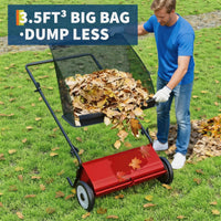 Garvee 21" Push Lawn Sweeper with 4-Brush System, Heavy Duty Steel Yard Leaf Collector, Adjustable Height, 3.5 Cu Ft Bag, Manual Grass & Lawn Cleaner Red