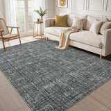 Garvee Washable Area Rug 8x10 Grey Modern Solid Color Non Slip TPR Backing Low Pile Soft Polyester Fibre for Living Room Bedroom Dining Room - Dark Gray