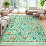 Garvee Washable Area Rug 5x7 - Floral Diamond Pattern, Non-Slip, Stain Resistant, Soft Polyester, Low Pile, Machine Washable, Living Room, Bedroom, Office - Green