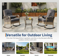 Garvee Set of 2 Outdoor Wicker Rocking Chairs, PE Rattan Patio Rockers with Thick Cushions & Steel Frame for Porch, Garden, Backyard & Deck