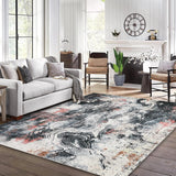 Garvee Abstract Black 8x10 Area Modern Rugs, Soft Thin Polyester Stain Resistant Non-Slip TPR Backing Red Living Room Bedroom Dining Room - Black