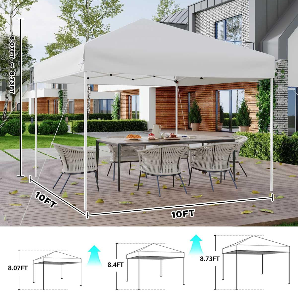 Garvee 10x10 ft Pop Up Canopy Tent - Height Adjustable Outdoor Pavilion - Portable Folding Gazebo, Easy Setup - Perfect for Parties, Garden, Camping, Beach & Outdoor Events - White