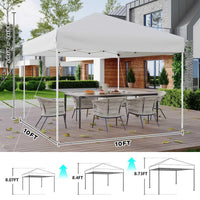 Garvee 10x10 ft Pop Up Canopy Tent - Height Adjustable Outdoor Pavilion - Portable Folding Gazebo, Easy Setup - Perfect for Parties, Garden, Camping, Beach & Outdoor Events - White