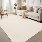 Garvee Washable Solid Color Rugs 8x10 Low Pile Non-Slip Polyester Soft Durable Stain-Resistant Beige for Living Room Bedroom Office - Cream White