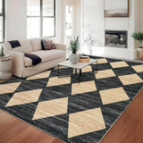 Garvee Plaid Black Beige 5x7 Checkered Area Rug Washable Rugs, Modern Neutral Rug With Non-Slip Rubber Backing, Soft Faux Wool Throw Carpet for Bedroom Living Room Kitchen Dining Room Nursery,Beige/Black - Black Beige