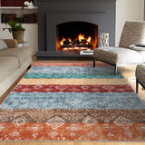 Garvee Boho Red Multi 10x13 Washable Area Rugs, Large Non-Slip Soft Low Pile Polyester Stain-Resistant Durable Edge Modern Geometric for Bedroom Dining Farmhouse - Red Multi