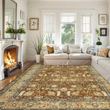 Garvee 5x7FT Washable Area Rug Soft Faux Wool Non-Slip Rubber Backing Stain Resistant Pastel Botanical Pattern Living Room Bedroom Dining - Brown