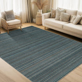 Garvee Washable 9x12 Area Rug Geometric Striped Non-Slip Stain Resistant 100% Polyester TPR Backing Living Room Dining Office - Blue
