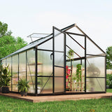 Garvee 8' × 10' Polycarbonate Greenhouse, Walk-In Garden House with Roof Vent, Black - Black