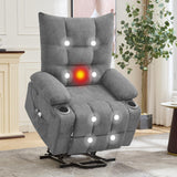 Garvee Power Lift Recliner Chair for Elderly, Oversized Standing Chair Recliner with Massage & Heat, Soft Padded Upholstery, Side Pocket & Cup Holders for Living Room, Bedroom, Gray - Linen | Gray