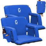Garvee Portable Stadium Seats (Set of 2) - 20.5" Extra Wide Bleacher Chairs with Back Support, Thick Padded Cushion & Storage - Blue - Blue