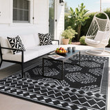 Garvee Outdoor Black & White 9x12 Rug Patio Waterproof Reversible Polypropylene UV-Resistant Lightweight Portable with Stakes Black/White for Camping Deck Picnic - Black & White