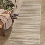 Garvee 2x6 Washable Runner Rug for Hallway Kitchen - Modern Striped, Non-Skid, Stain-Resistant, Low Pile Soft Polyester with TPR Backing - Entryway, Bathroom, Laundry - Brown