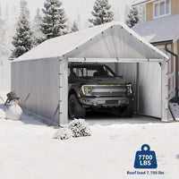 Garvee 11' × 20' Heavy Duty Enclosed Steel Carport, Vertical Roof Outdoor Storage Shelter for Trucks, Boats & Tractors