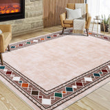 Garvee Bordered Beige 5x7 Machine Washable Low-Pile Area Rug with Non-Slip TPR Backing, Non-Shedding Polyester, Vintage Oriental Pattern, Beige, Ideal for Living Room Bedroom - Beige