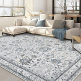 Garvee Persian Grey 5x7 Vintage Area Rug Low Pile Non Slip Washable Polyester Soft Texture Neutral Milk Grey for Living Room Bedroom Office - Gray