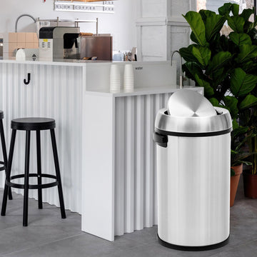 Garvee 17 Gallon Flip Top Trash Can, Commercial Grade Heavy Duty Brushed Stainless Steel Outdoor Trash Can, Large Kitchen Trash Can, Silver