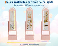Garvee Freestanding Jewelry Armoire Cabinet with Led Light, Full-Length Mirror and 3 Storage Drawers for Girls, Pink