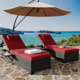 Garvee Outdoor PE Wicker Chaise Lounge Chairs Set of 2, Adjustable Backrest Recliners, Brown Rattan, Durable Steel Frame, UV & Water Resistant Cushions, Poolside & Garden - Red
